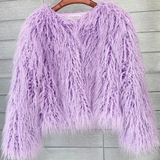 Lena | Damen Winterjacke mit Kunstpelz, Kurze Flauschige Silhouette – Hellviolett