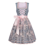 Leni | Damen Oktoberfest Dirndl mit Schürze – Rosa-Grau