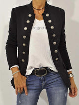 Leonie | Damen Military Blazer Stehkragen Zierknöpfe – Schwarz
