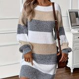 Leonie | Damen Strickkleid Lockere Passform Gestreift – Gemischte Farbe