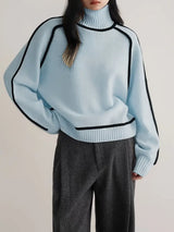 Levka | Damen Rollkragen Pullover Oversize – Blau