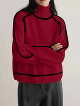 Levka | Damen Rollkragen Pullover Oversize – Rot
