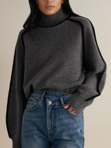 Levka | Damen Rollkragen Pullover Oversize – Grau