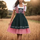 Dörte | Damen Dirndl Oktoberfest Karokleid mit Schürze – Grün