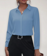Marie | Damen Frühjahrs Bürobluse mit Knopfleiste – Hellblau