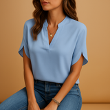 Damen-Satinbluse mit Knöpfen und langen Ärmeln – Blau