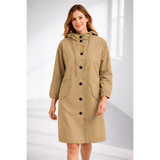 Lilly | Damen Regenjacke mit Kapuze, wasserdicht und Knöpfen – Beige