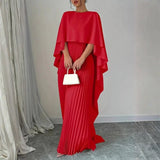 Lilou | Damen Cape Plissee Maxikleid Hochzeitsgast – Rot