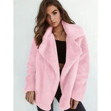 Linnea | Damen Kunstpelzmantel mit Teddy, Kragen und Langarm – Rosa