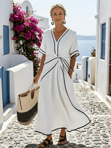 Linnea | Damen Midikleid Geraffte Taille – Figurbetonendes Sommerkleid Hochzeit 2026 – Weiß