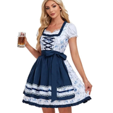 Liselotte | Damen Blaues Oktoberfest Dirndl Mit Blumenmuster Und Rock Verzierung – Blau