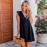 2-in-1-Sommerkleid aus Baumwolle für Damen mit Taschen – Schwarz