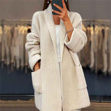 Lockere Strickjacke im Longcut – Beige