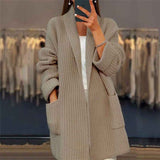 Lockere Strickjacke im Longcut – Khaki