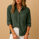 Damen-Hemdbluse mit Knöpfen und Taschen – Militärgrün