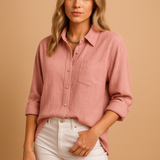 Damen-Hemdbluse mit Knöpfen und Taschen – Rosa