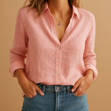 Lässige Langarmbluse für Damen – Rosa