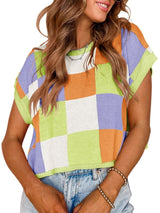 Lotta – Karierter Strick-Crop-Top mit Oversized-Kästchenmuster – Grün