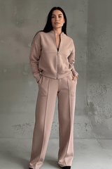 Lounge-Set Damen Zweiteilig Weites Bein – Braun