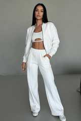 Lounge-Set Damen Zweiteilig Weites Bein – Weiß