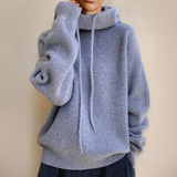 Luisa | Damen Strickpullover Hoodie mit Kordelzug – Grau
