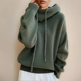Luisa | Damen Strickpullover Hoodie mit Kordelzug – Grün