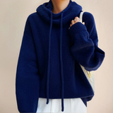Luisa | Damen Strickpullover Hoodie mit Kordelzug – Blau