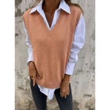 Luiza | Damen Ärmelloser Strickpullover mit V Ausschnitt – Braun