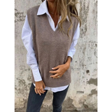 Luiza | Damen Ärmelloser Strickpullover mit V Ausschnitt – Grau
