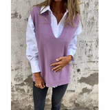 Luiza | Damen Ärmelloser Strickpullover mit V Ausschnitt – Lila