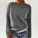 Lunara | Damen Strickpullover Rundhals Langarm – Grau