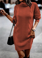 Paula | Damen Kleid grob gestrickt lässig & modern – Orange