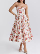 Damen Ärmelloses Korsett Midikleid - Eleganter Dinner Party Stil – Blumen
