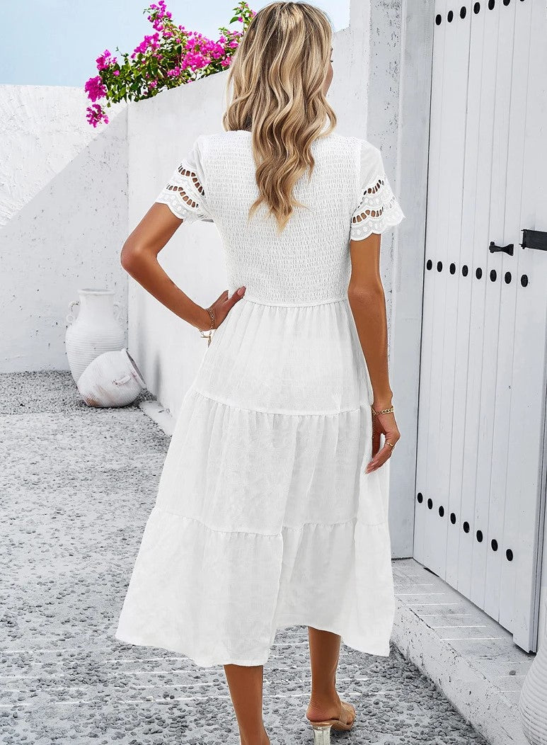 Vintage Sommerkleid Mit Rundhalsausschnitt Für Damen | Midi