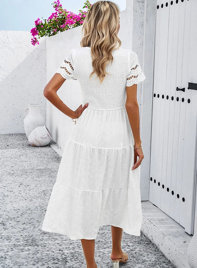 Vintage Sommerkleid Mit Rundhalsausschnitt Für Damen | Midi