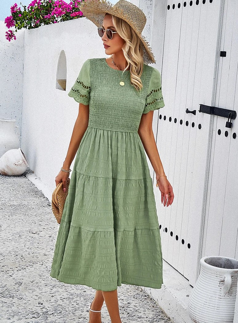 Vintage Sommerkleid Mit Rundhalsausschnitt Für Damen | Midi