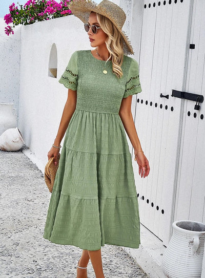 Vintage Sommerkleid Mit Rundhalsausschnitt Für Damen | Midi