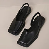 Flache Damenschuhe mit eckiger Spitze und Fersenriemen | Veganes Leder – Schwarz