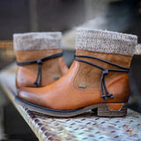 Damen Strick-Stulpen-Ankle Boots mit Schnürung – Braun