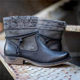 Damen Strick-Stulpen-Ankle Boots mit Schnürung – Schwarz