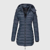 Manuela | Damen Steppjacke mit Kapuze, Reißverschluss und Schmalem Schnitt – Blau