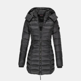 Manuela | Damen Steppjacke mit Kapuze, Reißverschluss und Schmalem Schnitt – Schwarz