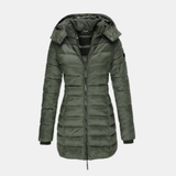 Manuela | Damen Steppjacke mit Kapuze, Reißverschluss und Schmalem Schnitt – Grün
