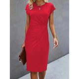 Maret | Damen Figurbetontes Gerafftes Midikleid – Rot