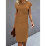 Maret | Damen Figurbetontes Gerafftes Midikleid – Khaki
