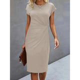 Maret | Damen Figurbetontes Gerafftes Midikleid – Beige