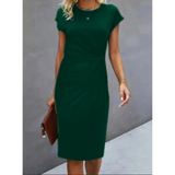 Maret | Damen Figurbetontes Gerafftes Midikleid – Dunkelgrün