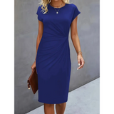Maret | Damen Figurbetontes Gerafftes Midikleid – Marineblau