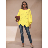 Mariella | Damen Strickpullover mit weitem langen Arm und Muster – Gelb