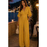 Marietta | Damen Retro Jumpsuit mit V Ausschnitt und Bund – Gelb